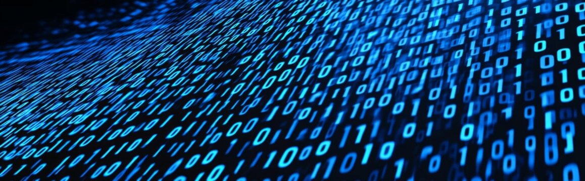 Blue binary TEXT "0" "1" code gradient with black background
