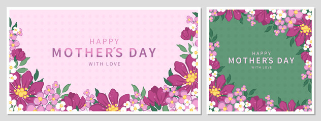 Mother's Day card set. Spring summer floral design. Vector illustration for banner, poster, label, template or cover with flowers frame. 