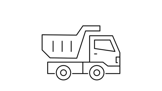 Animation of dump truck working concept. construction truck mining things icon animation, dump truck moving animation icon.
