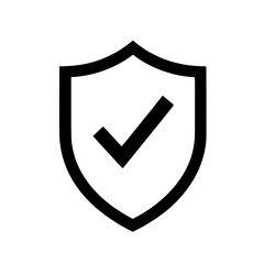 A and vector graphic depicts a shield with a checkmark inside symbolizing security protection and a positive confirmation