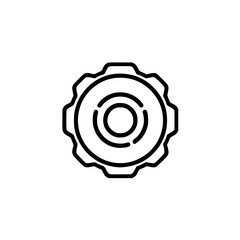 Fototapeta premium Outlined gear icon with concentric circles and cog teeth used in mechanics engineering settings interfaces and graphic design for system options