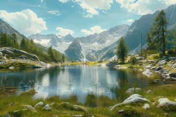 Detailed Picture of Mountain Valley Lake in Italy with Scenic Beauty