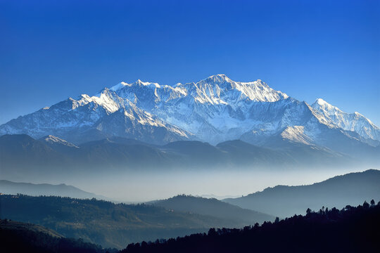Majestic snow-capped mountain range under a clear blue sky. (3)