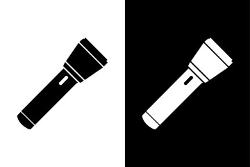 Flashlight Silhouette Vector Black & White Icon.
