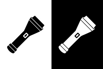 Flashlight Silhouette Vector Black & White Icon.
