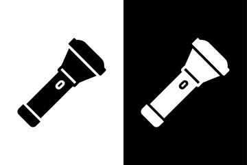 Flashlight Silhouette Vector Black & White Icon.
