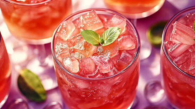 Delicate rhubarb compote rests in a glass jar, its vibrant color enhanced by warm, backlit vintage effects. The ambiance hints at rustic charm and culinary creativity.