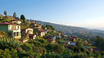 Fototapeta premium Panoramic View Of A Hillside Village In Rural Area
