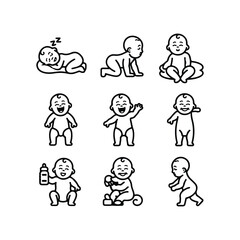 Naklejka premium BABY - thin line vector icon set. Pixel perfect. Editable stroke. The set contains icons: Child, Baby baby thin line icons Human newborn baby, toddler or infant flat icon for apps and websites Baby bl
