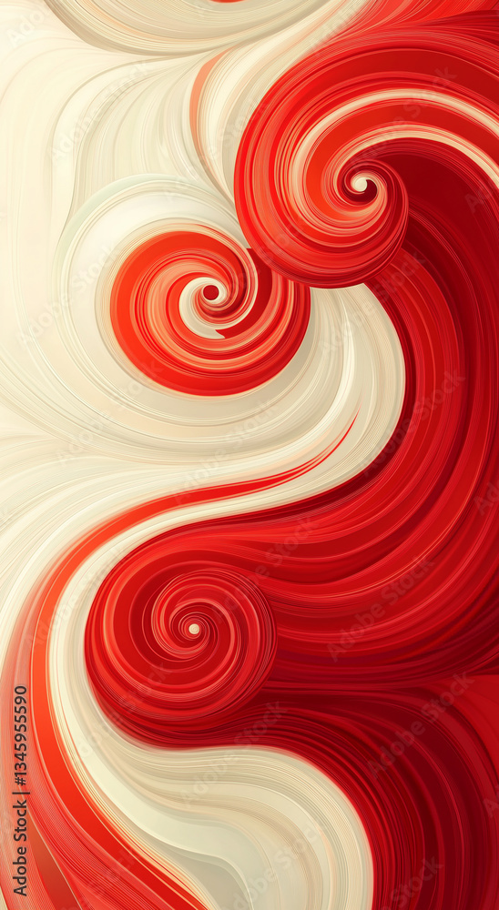 Wall mural vibrant swirls of red and white create a dynamic abstract pattern full of movement and energy in an 