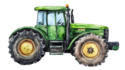 Obraz premium Watercolor Painting of a Green Tractor with Large Yellow Wheels
