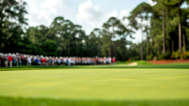Excited crowd applauding at award ceremony on green golf course