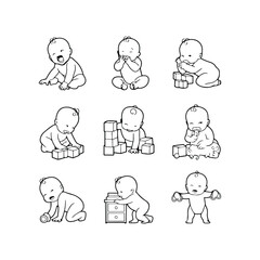 BABY - thin line vector icon set. Pixel perfect. Editable stroke. The set contains icons: Child, Baby baby thin line icons Human newborn baby, toddler or infant flat icon for apps and websites Baby bl
