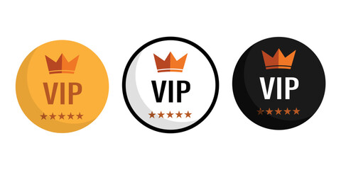 VIP text emblem. Crown rating badge. 5 five stars. Vector golden circle.