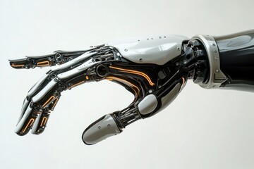 Fototapeta premium Close-up shot of a person's hand with a robotic prosthetic attached, suitable for medical or technology-related concepts