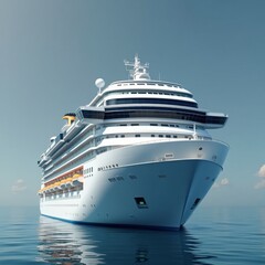 A large cruise ship sailing on a serene ocean, its white hull gleaming in the sunlight