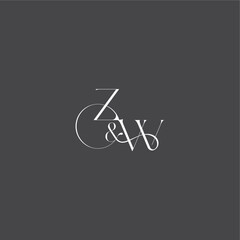 ZW letter initial with line luxury curvy style monogram wedding logo concept