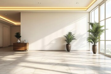 Naklejka premium Modern minimalist apartment sunlit living room