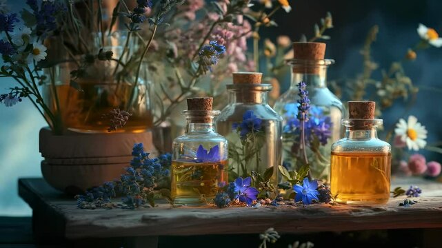 A serene depiction of herbal harmony, highlighting natural textures, botanical elements, and organic particles to symbolize holistic wellness and traditional remedies.