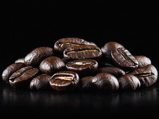 Fototapeta premium A pile of coffee beans sits on a table, ready for brewing