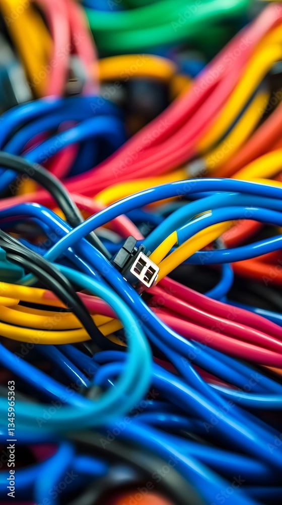 Poster Colorful electrical cables creating complex network connection