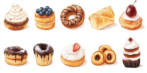 Decadent Delight: A visual feast of assorted, artistically rendered pastries, each a miniature masterpiece of culinary artistry. Showcasing the diversity of baked treats.