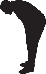 Vector silhouette of  side view of a man crouched down looking de floor,