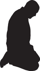 Vector silhouette of side view of a man on knees