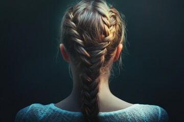 Portrait of a woman with long, curly braid in her hair