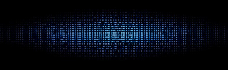 Blue binary TEXT "0" "1" code gradient with black background
