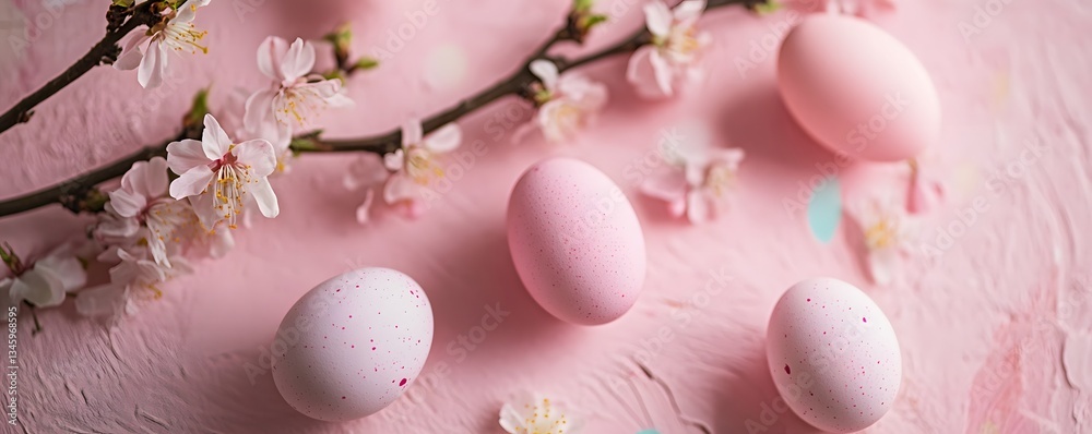 Aufkleber pink easter eggs and cherry blossom branch creating spring atmosphere