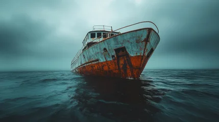 Naadloos Fotobehang Airtex Rusted ship wreck in stormy sea © dewi