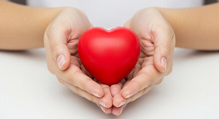 Compassionate Hands Gently Holding a Red Heart Symbol Love Care Charity