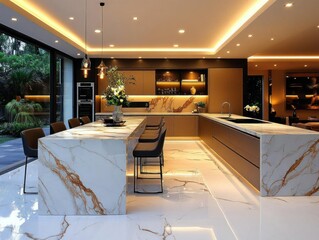 Obraz premium Modern Luxury Kitchen Island Design Marble Top