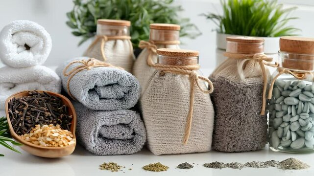 An artistic composition featuring botanical elements and organic particles, capturing the essence of natural remedies and wellness in a harmonious setting.