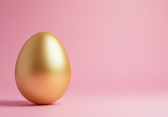 Shiny Golden Egg on Soft Pink Background, Symbolizing Wealth, Prosperity, and New Beginnings in a Minimalist Style for Eye-Catching Designs and Promotions