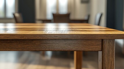 Close-up View of a Polished Wooden Dining Table in a Modern Home Setting