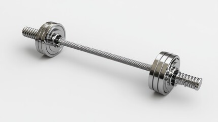 Fototapeta premium Chrome barbell with weight plates isolated on white background.