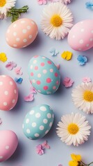 Obraz premium Colorful easter eggs and spring flowers creating festive composition