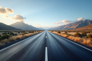 Naklejka premium A long, straight road stretches into the distance