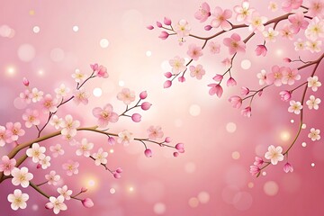 Fototapeta premium Pink background with a branch of pink flowers