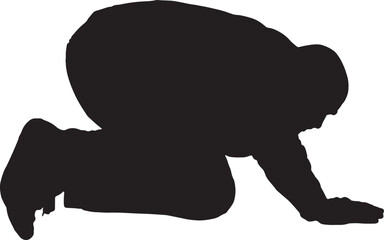 vector, silhouette of a man who is on her knees on the floor looking for something 