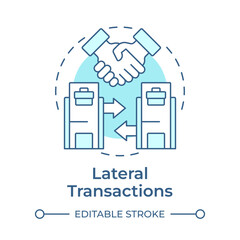 Lateral transactions soft blue concept icon. Same hierarchical level. Type of intra group operations. Round shape line illustration. Abstract idea. Graphic design. Easy to use in booklet
