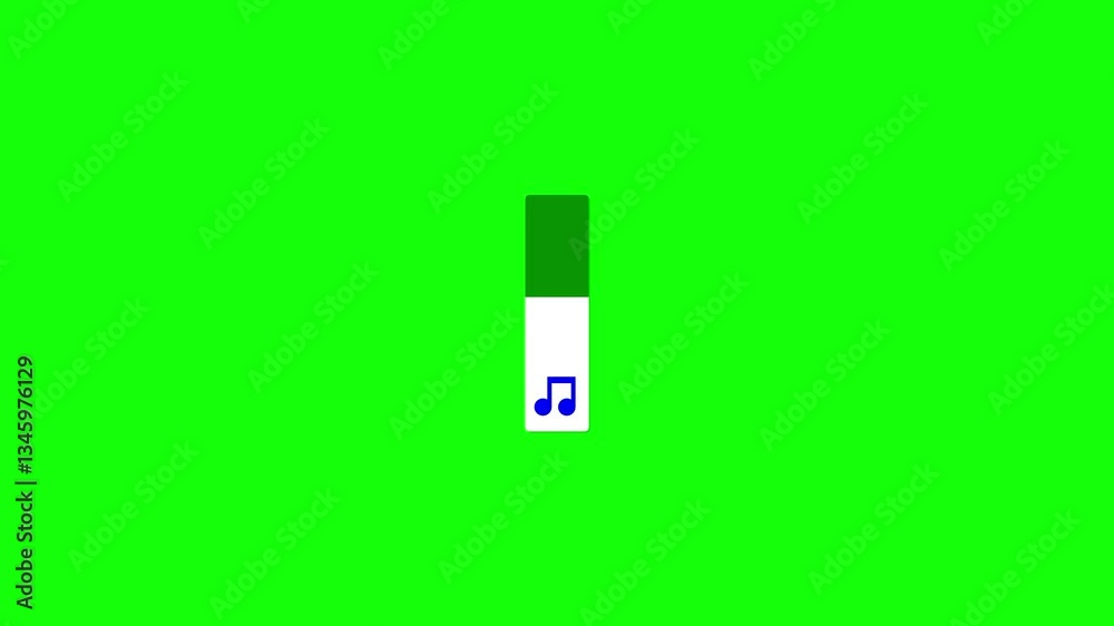 Poster sound level control slider animation on green background. music playback settings with volume slider
