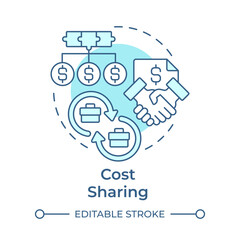 Cost sharing soft blue concept icon. Financing corporate activities and resources. Intercompany transactions. Round shape line illustration. Abstract idea. Graphic design. Easy to use in booklet