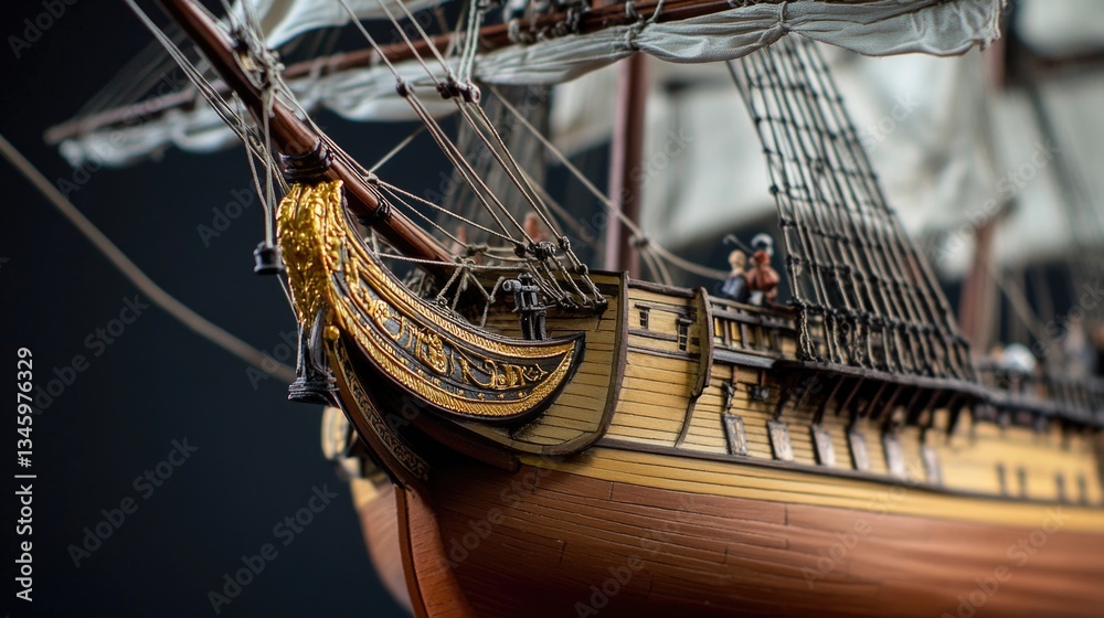 Aufkleber a model of a sailing ship displayed in a showcase or museum