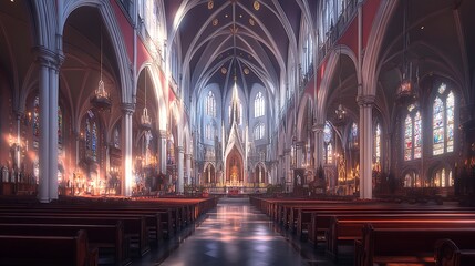 Fototapeta premium An expansive and illuminated cathedral with detailed architectural elements