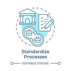 Standardize processes soft blue concept icon. Finances regulation. Best practice for intercompany accounting. Round shape line illustration. Abstract idea. Graphic design. Easy to use in booklet