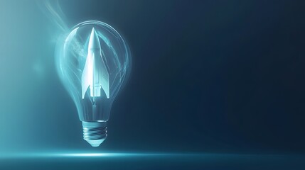 Holographic Rocket Projecting in Futuristic Lightbulb
