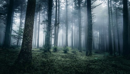 Naklejka premium misty dark forest